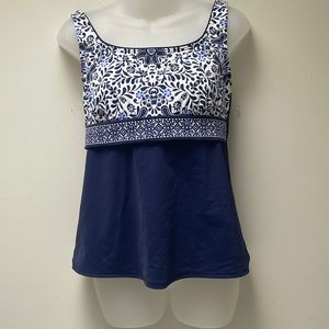 Lands End size 10 Tankini underwire swim top blue  Pattern
